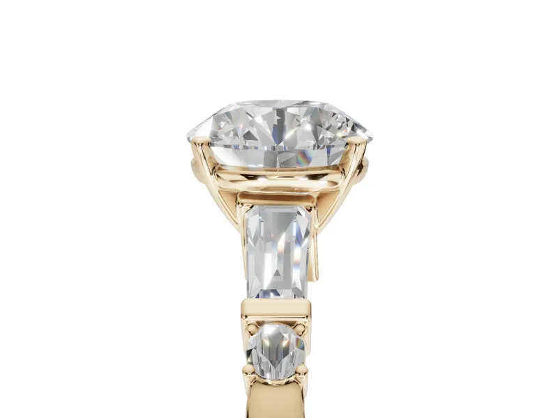 Round Tapered Baguette Engagement Ring Setting | Bar Set Sides | Yellow Gold
