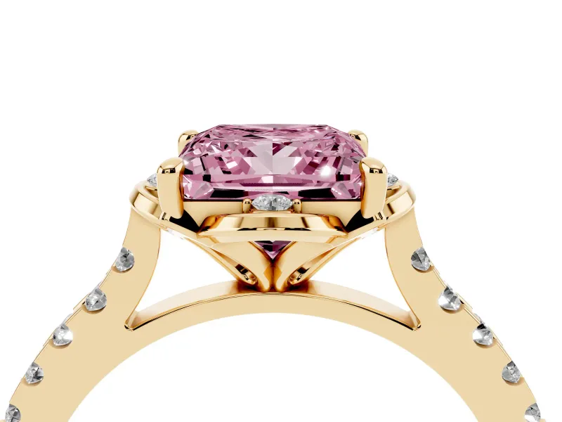 Princess Cut Floral Petal Engagement Ring Setting for a Fancy Pink Lab-Grown Diamond | Petal Accents | Yellow Gold