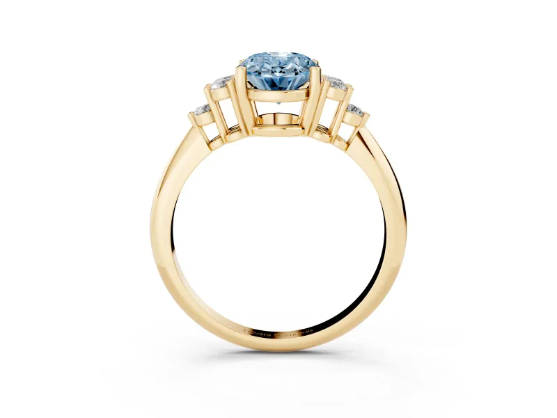 Oval Cluster Accent Engagement Ring Setting for a Fancy Blue Lab-Grown Diamond | Yellow Gold