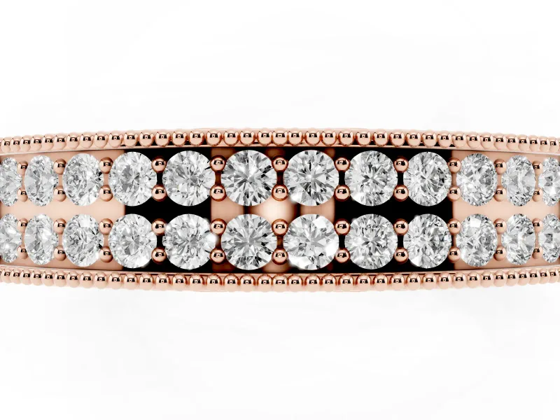 Round Diamond Pavé Eternity Band Set in Rose gold with Milgrain Edge