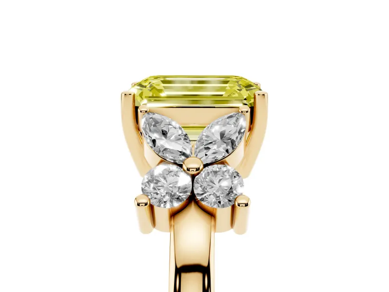 Emerald Cut Floral Engagement Ring Setting for a Fancy Yellow Lab-Grown Diamond | Yellow Gold