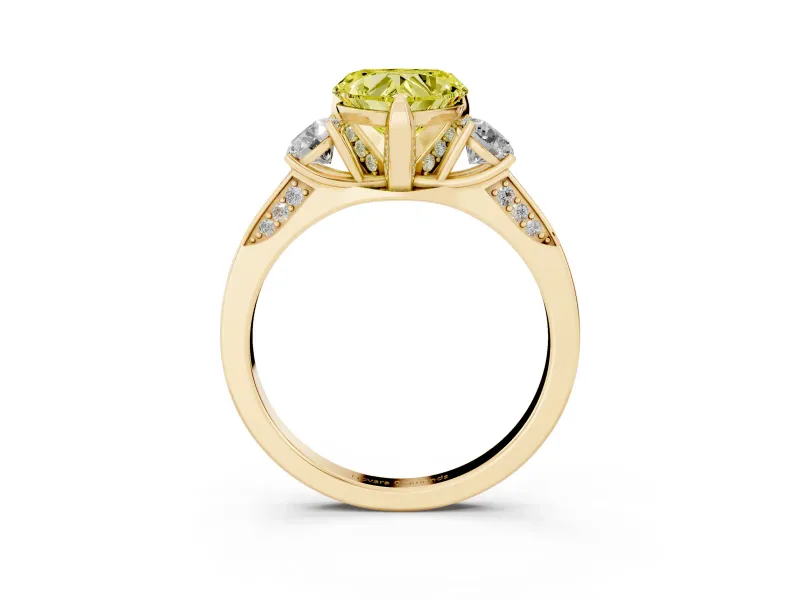 Heart-Shaped Hidden Halo Three Stone Engagement Ring Setting for a Fancy Yellow Lab-Grown Diamond | Yellow Gold
