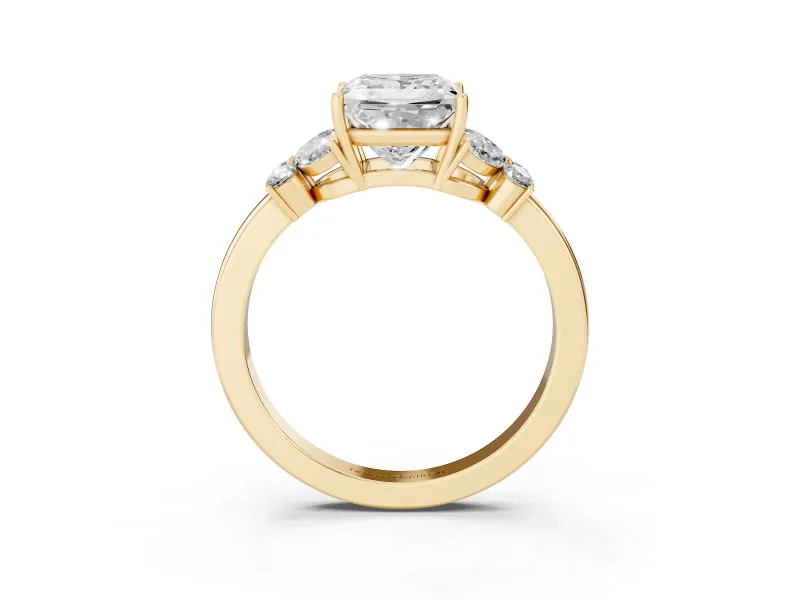 Princess Cut Diamond Solitaire Floral Ring Set in Yellow gold with Marquise Petals and Prong Setting