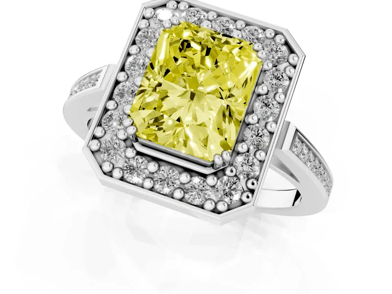 Radiant Cut Halo Engagement Ring Setting for a Fancy Yellow Lab-Grown Diamond | Polished Halo Rim | Platinum