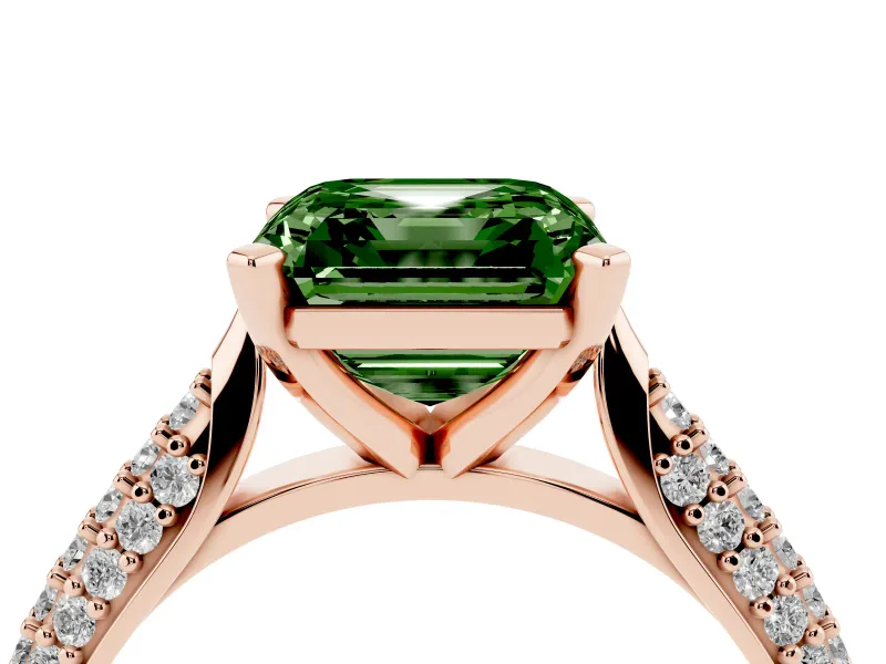 Asscher Cut Pavé Solitaire Engagement Ring Setting for a Fancy Green Lab-Grown Diamond | Multi-Row Shoulders | Rose Gold