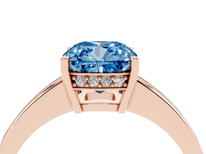 Cushion Cut Pave Solitaire Engagement Ring Setting for a Fancy Blue Lab-Grown Diamond | Accented Basket | Rose Gold