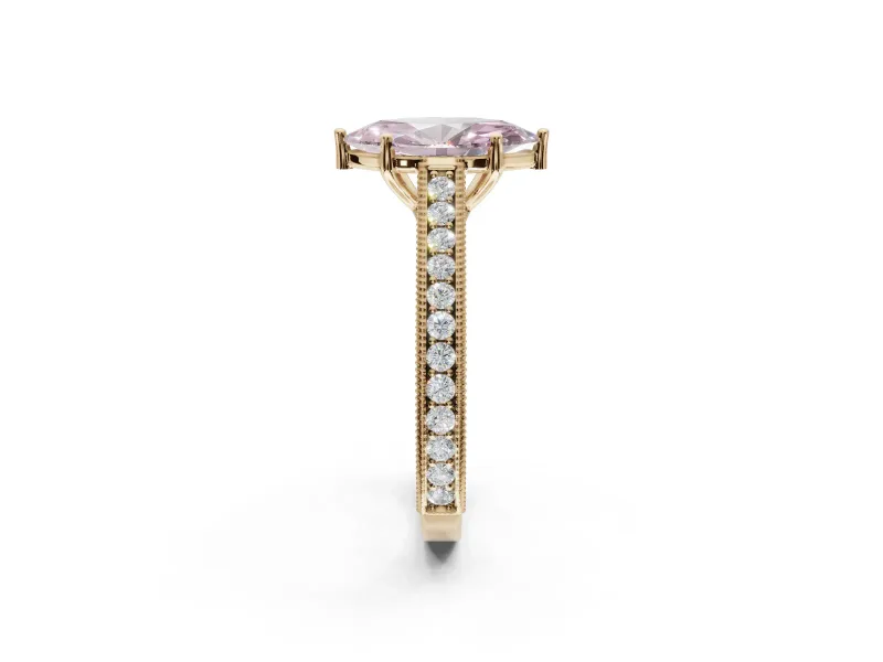 Marquise Vintage Engraved Pavé Engagement Ring Setting for a Fancy Pink Lab-Grown Diamond | Milgrain Edges | Yellow Gold