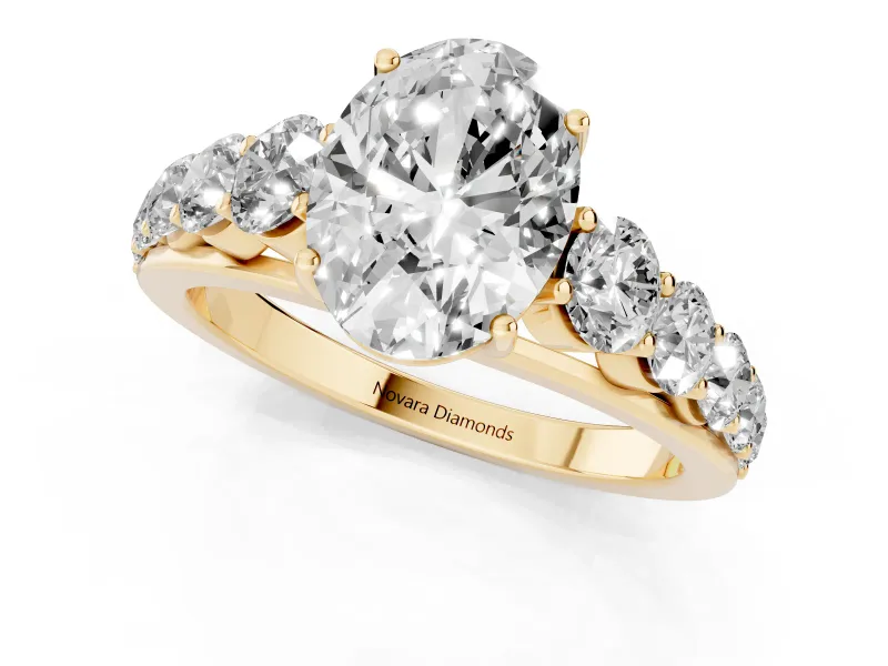 Oval Graduated Side Stone Engagement Ring Setting | Flat Top Band | Yellow Gold