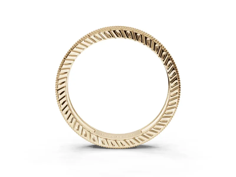 Round Lab-Grown Diamond Milgrain Pavé Eternity Band | Carved Side Walls | Yellow Gold