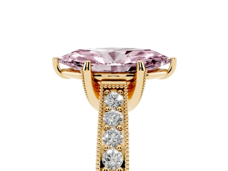 Marquise Hidden Halo Engagement Ring Setting for a Fancy Pink Lab-Grown Diamond | Milgrain Pave | Yellow Gold