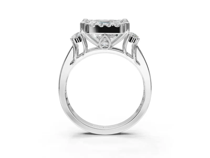 Asscher Cut Halo Side Cluster Engagement Ring Setting | Graduated Channel Band | Platinum