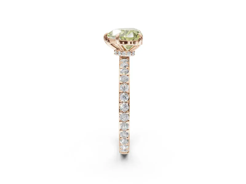 Heart-Shaped Hidden Halo Engagement Ring Setting for a Fancy Yellow Lab-Grown Diamond | Pavé Band | Rose Gold