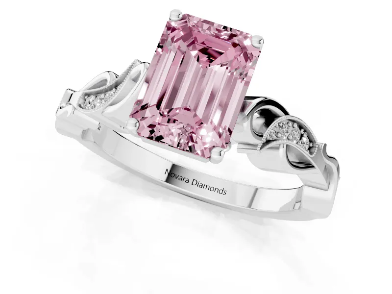 Emerald Cut Vine Engagement Ring Setting for a Fancy Pink Lab-Grown Diamond | Sterling Silver