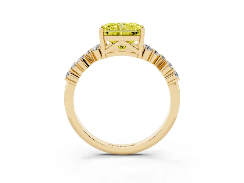 Radiant Cut Accented Engagement Ring Setting for a Fancy Yellow Lab-Grown Diamond | Yellow Gold