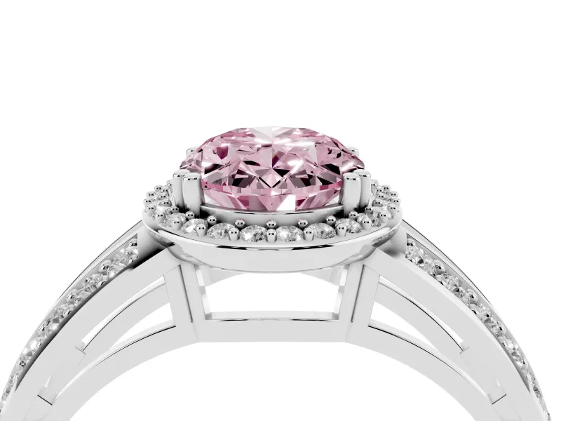 Oval Halo Engagement Ring Setting for a Fancy Pink Lab-Grown Diamond | Split Shank | Platinum