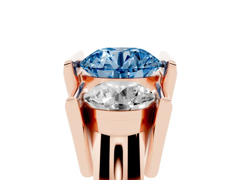 Round Channel-Set Three Stone Engagement Ring Setting for a Fancy Blue Lab-Grown Diamond | Rose Gold