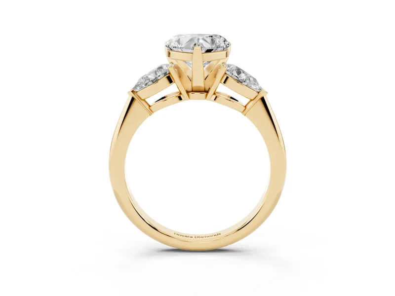 Heart-Shaped Three-Stone Engagement Ring Setting | Pear Side Stones | Yellow Gold