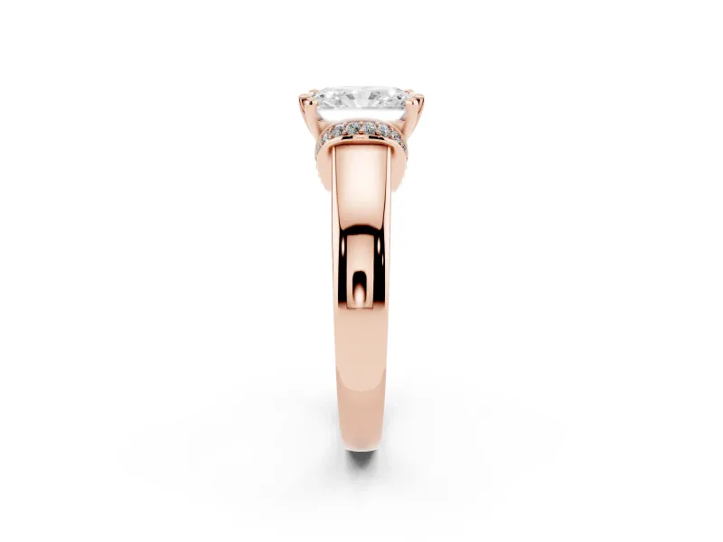 Radiant Cut Pavé Collar Solitaire Engagement Ring Setting | Wide Polished Band | Rose Gold