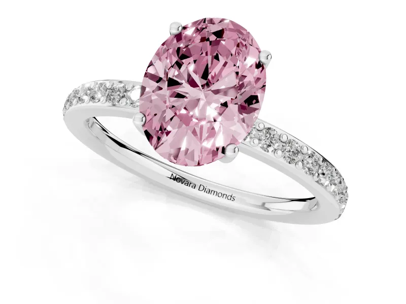Oval Hidden Halo Engagement Ring Setting for a Fancy Pink Lab-Grown Diamond | Pavé Band | Platinum