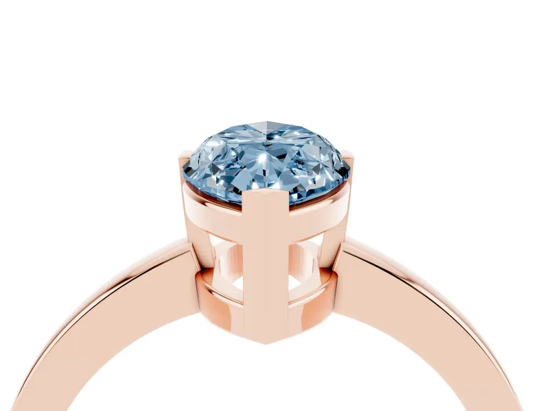 Fancy Blue Marquise Cut Diamond Solitaire Ring Set in Rose gold with Prong Head and Smooth Polished Band