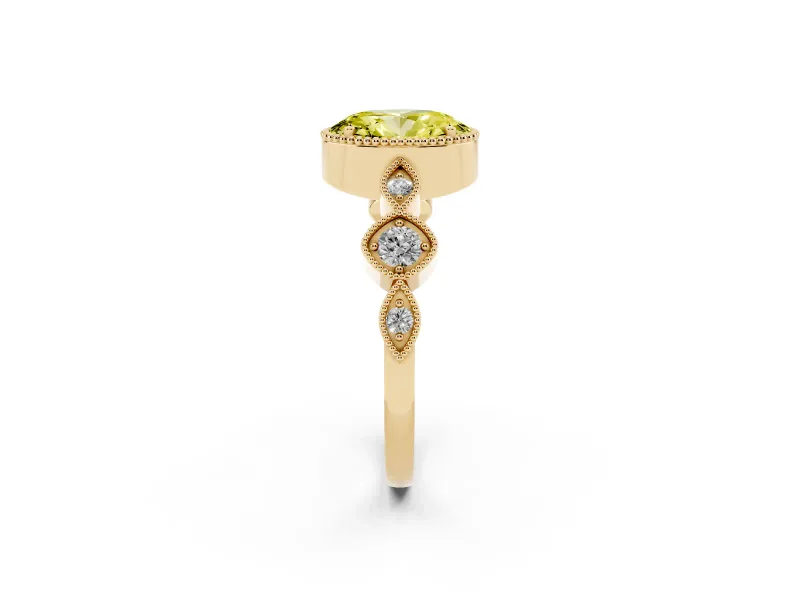 Oval Vintage Engagement Ring Setting for a Fancy Yellow Lab-Grown Diamond | Yellow Gold - Design NV-24637