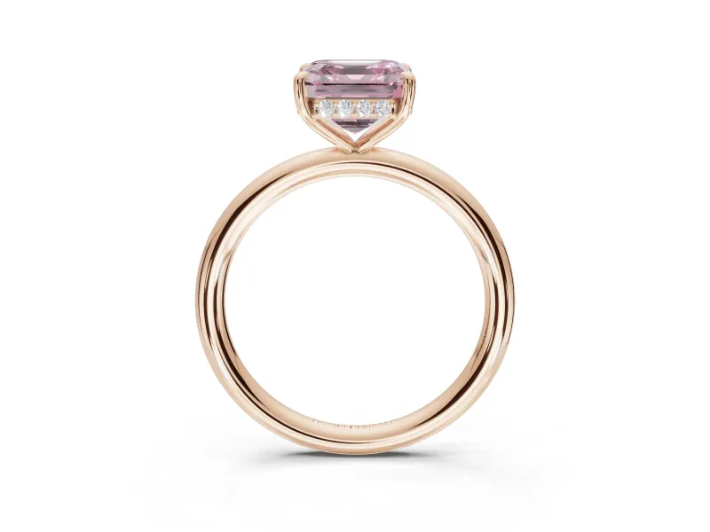 Asscher Cut Hidden Halo Ring Setting for a Fancy Pink Lab-Grown Diamond | Rose Gold