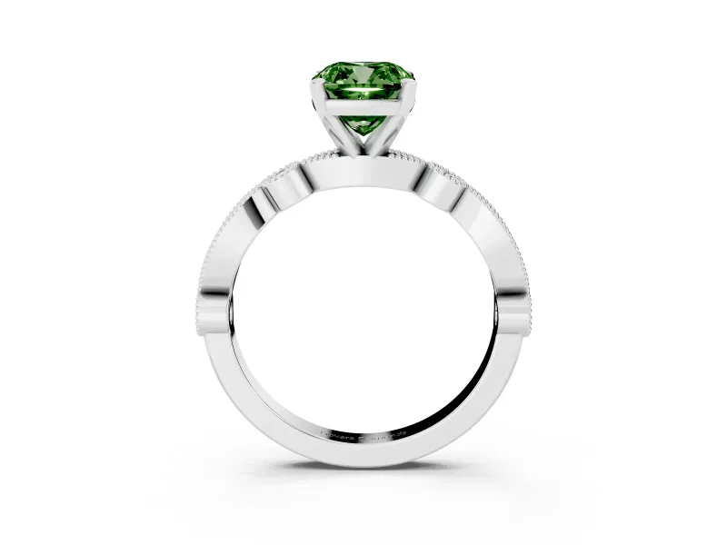 Cushion Cut Vintage Milgrain Engagement Ring Setting for a Fancy Green Lab-Grown Diamond | Platinum