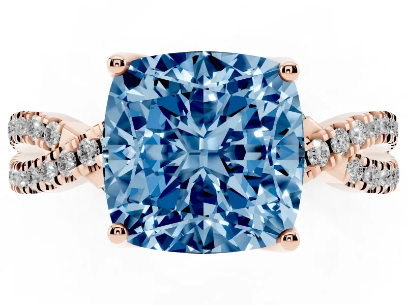 Cushion Cut Twisted Pave Engagement Ring Setting for a Fancy Blue Lab-Grown Diamond | Split Shank | Rose Gold