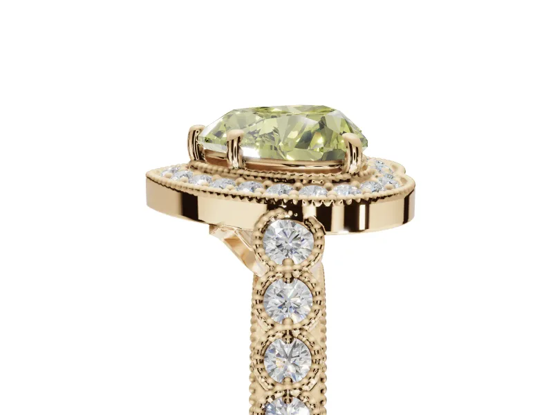 Heart-Shaped Graduated Milgrain Halo Engagement Ring Setting for a Fancy Yellow Lab-Grown Diamond | Yellow Gold