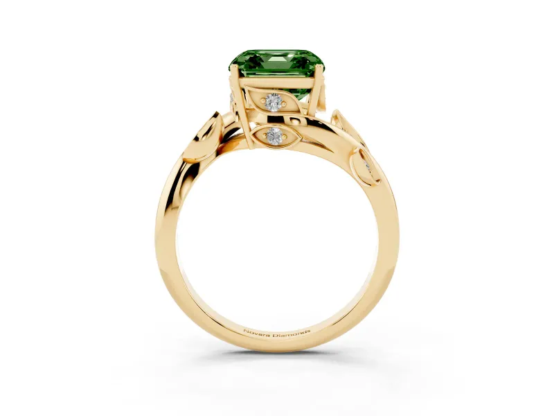 Asscher Cut Twisted Bypass Engagement Ring Setting for a Fancy Green Lab-Grown Diamond | Yellow Gold
