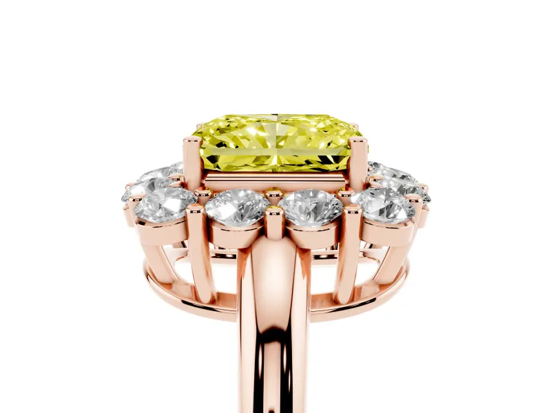 Radiant Cut Cluster Halo Engagement Ring Setting for a Fancy Yellow Lab-Grown Diamond | Large Round Accents | Rose Gold