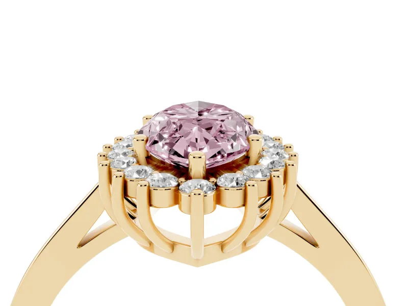 Marquise Scalloped Halo Engagement Ring Setting for a Fancy Pink Lab-Grown Diamond | Yellow Gold