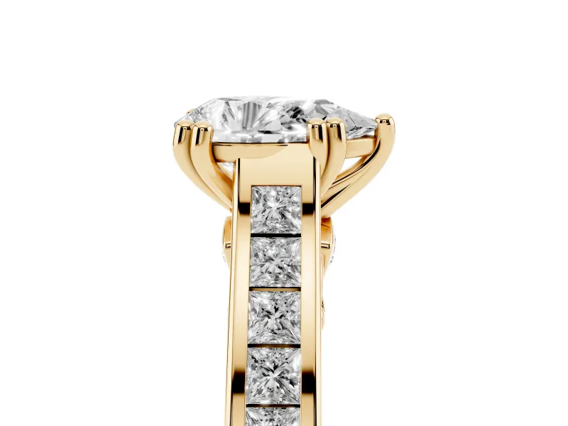 Pear-Shaped Cathedral Channel Set Engagement Ring Setting | Double Claw Prongs | Yellow Gold