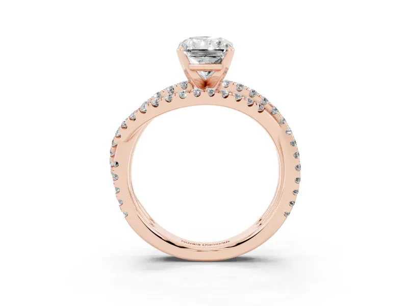 Radiant Cut Twisted Pavé Solitaire Engagement Ring Setting | Three-Strand Band | Rose Gold