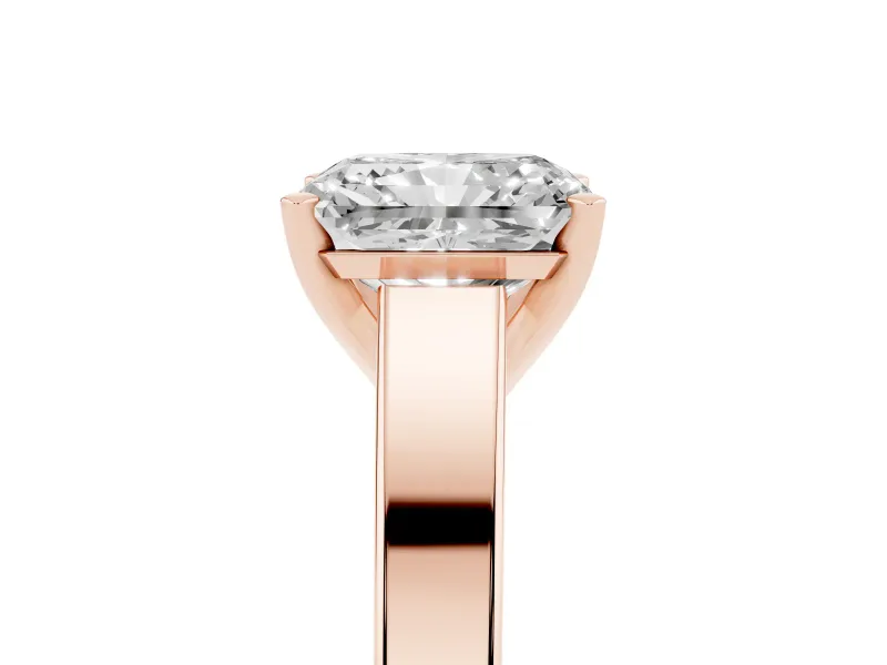 Radiant Cut Diamond Solitaire Engagement Ring Set in Rose gold with Prong Setting and Tapered Band