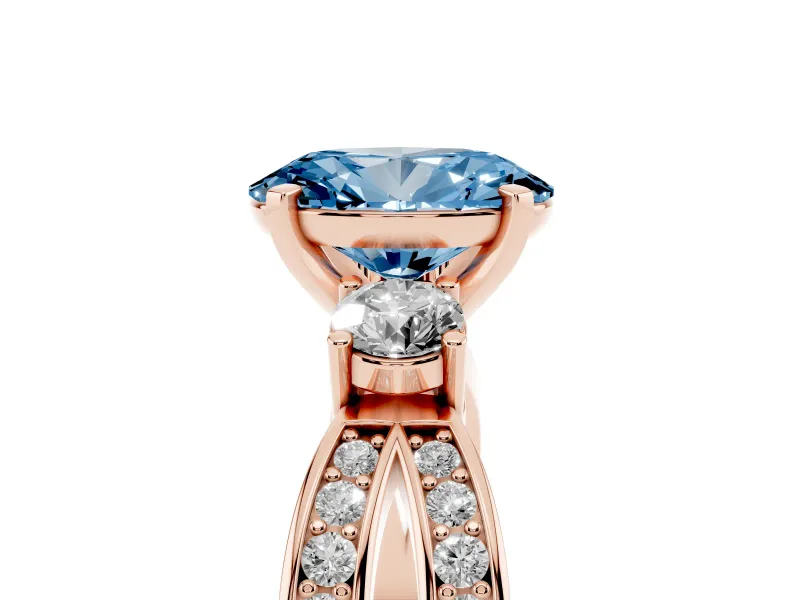 Fancy Blue Three-Stone Oval Cut Diamond Twist Band Ring Set in Rose gold with Pavé Accents and Prong Setting