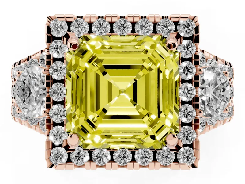 Asscher Cut Halo Split Shank Engagement Ring Setting for a Fancy Yellow Lab-Grown Diamond | Rose Gold