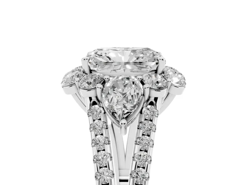 Radiant Cut Scalloped Halo Engagement Ring Setting | Pear Side Stones | White Gold