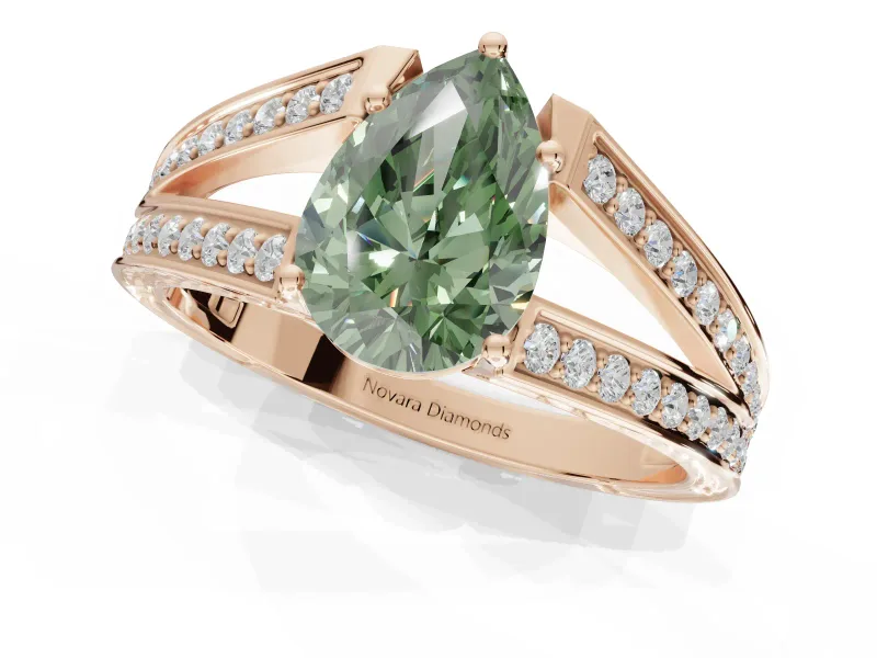 Pear-Shaped Split Shank Pavé Engagement Ring Setting for a Fancy Green Lab-Grown Diamond | Rose Gold