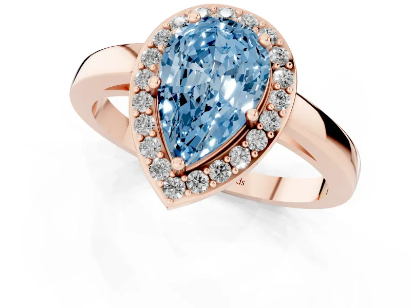 Fancy Blue Pear Cut Diamond Halo Ring Set in Rose gold with Solitaire Band and Prong Setting