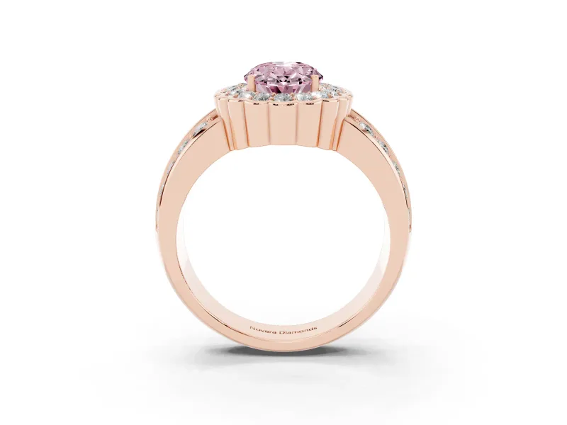 Oval Scalloped Halo Engagement Ring Setting for a Fancy Pink Lab-Grown Diamond | Double Row Band | Rose Gold