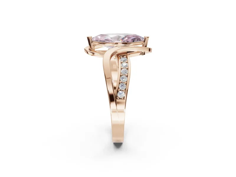Marquise Bypass Solitaire Engagement Ring Setting for a Fancy Pink Lab-Grown Diamond | Pavé Strands | Rose Gold