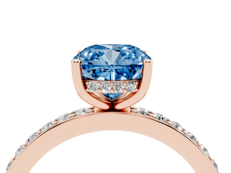 Cushion Cut Hidden Halo Engagement Ring Setting for a Fancy Blue Lab-Grown Diamond | Rose Gold