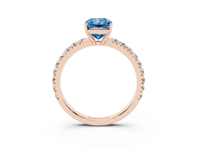 Radiant Cut Pave Solitaire Engagement Ring Setting for a Fancy Blue Lab-Grown Diamond | Shared Prong Band | Rose Gold
