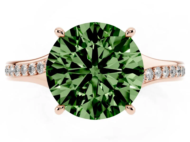 Round Pave Solitaire Engagement Ring Setting for a Fancy Green Lab-Grown Diamond | Sweeping Shoulders | Rose Gold