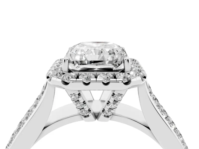 Radiant Cut Pavé Engagement Ring Setting | Wide Three-Row Band | White Gold