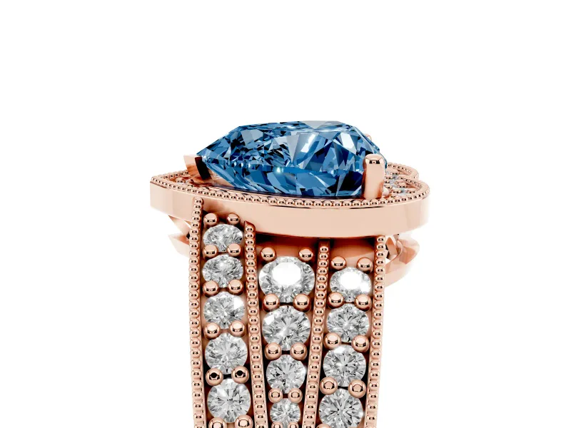 Heart-Shaped Milgrain Halo Engagement Ring Setting for a Fancy Blue Lab-Grown Diamond | Split Shank | Rose Gold