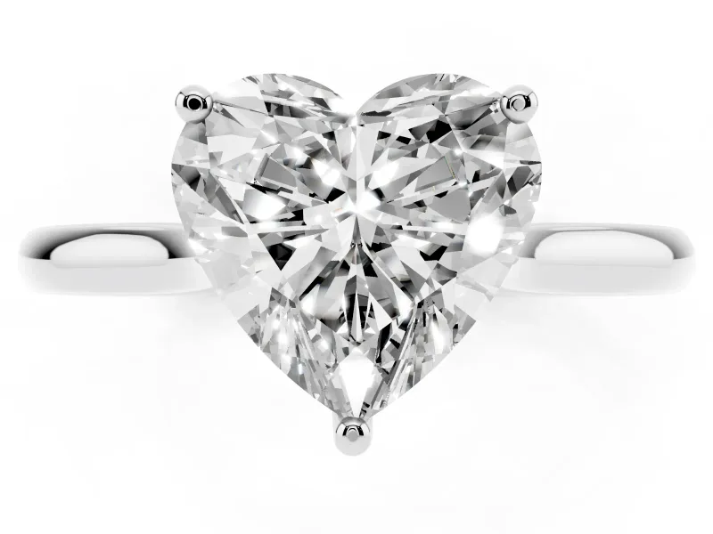 Heart Cut Diamond Solitaire Ring Set in Silver with Cathedral Band and Prong Setting