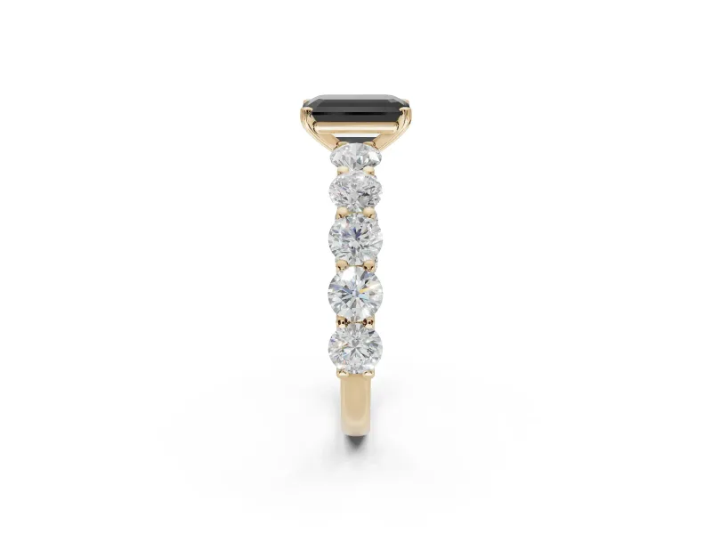 Emerald Cut Side Stone Engagement Ring Setting for a Black Center | Yellow Gold