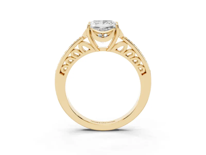 Princess Cut Floral Pavé Engagement Ring Setting | Petal Accents | Yellow Gold